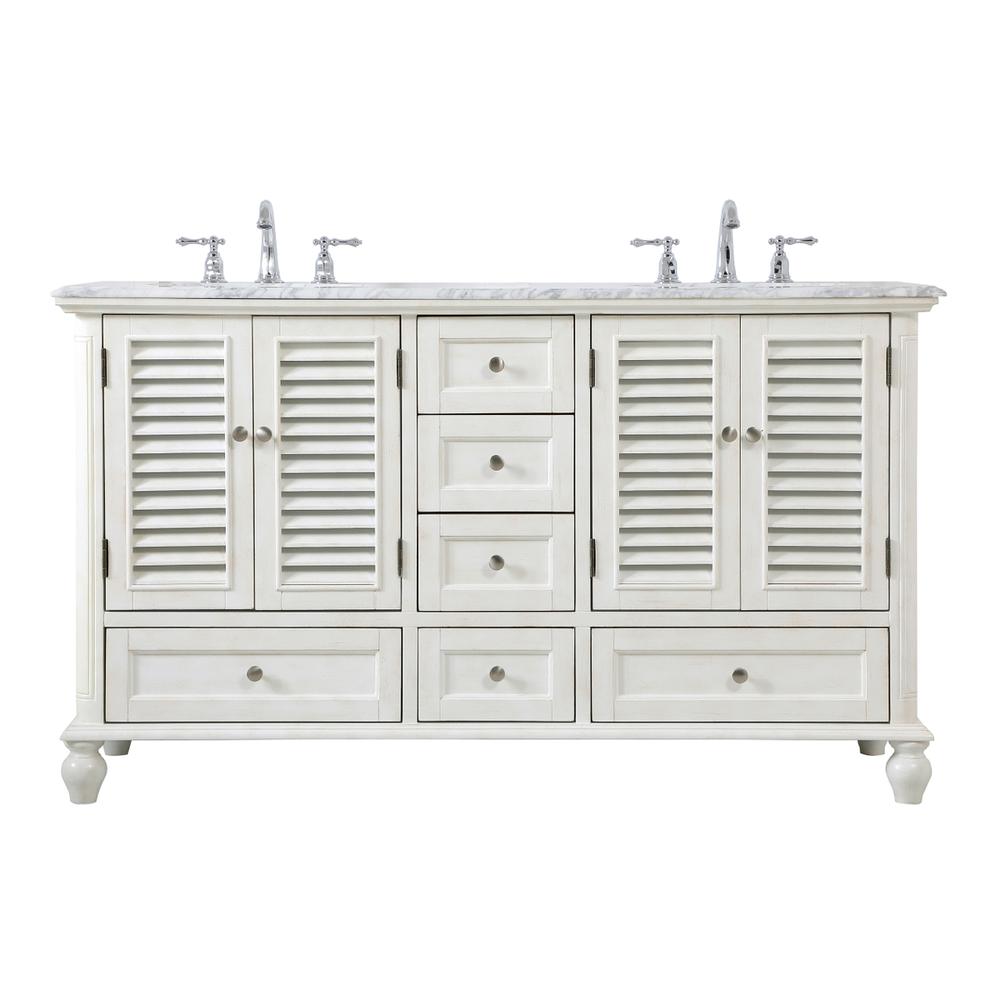 60 Inch Double Bathroom Vanity In Antique White. Picture 1