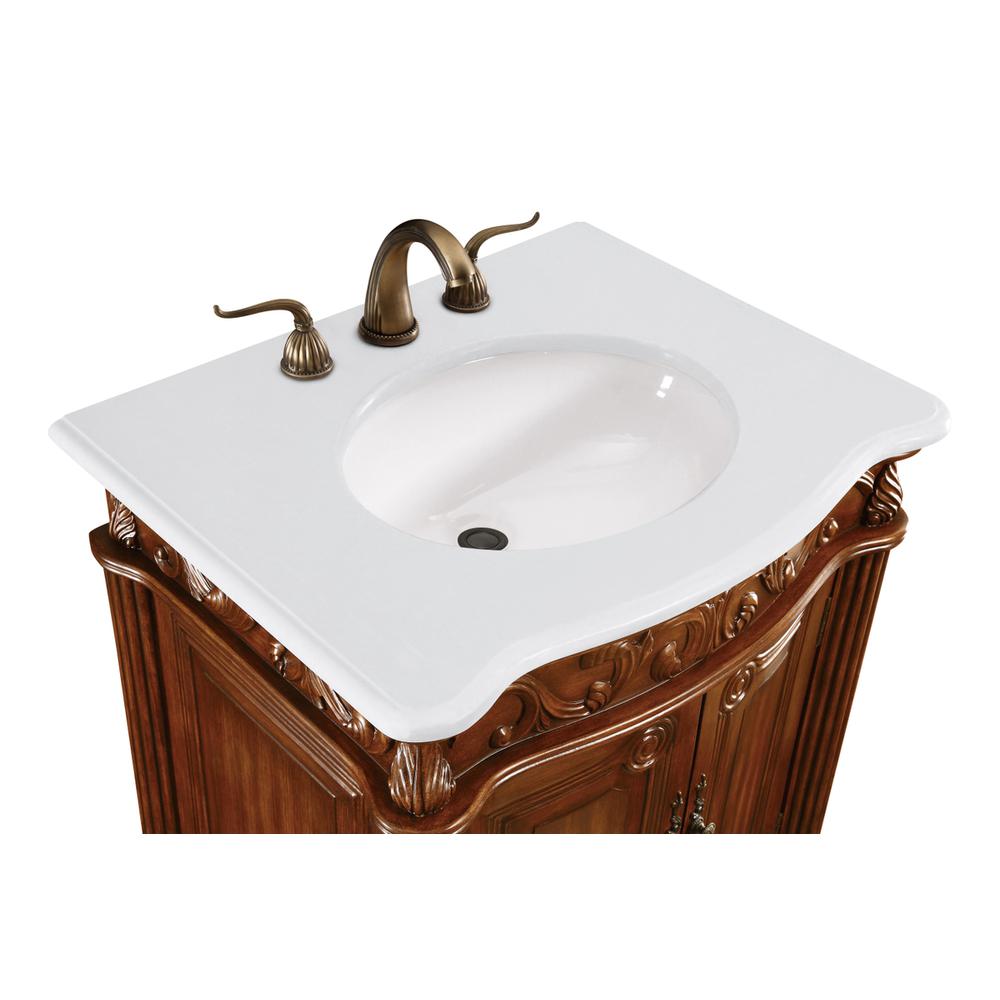 27 Inch Single Bathroom Vanity In Brown With Ivory White Engineered Marble. Picture 5