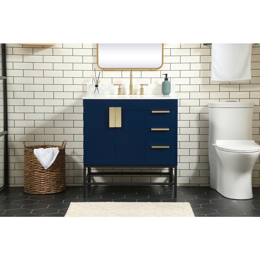 32 Inch Single Bathroom Vanity In Blue With Backsplash. Picture 14
