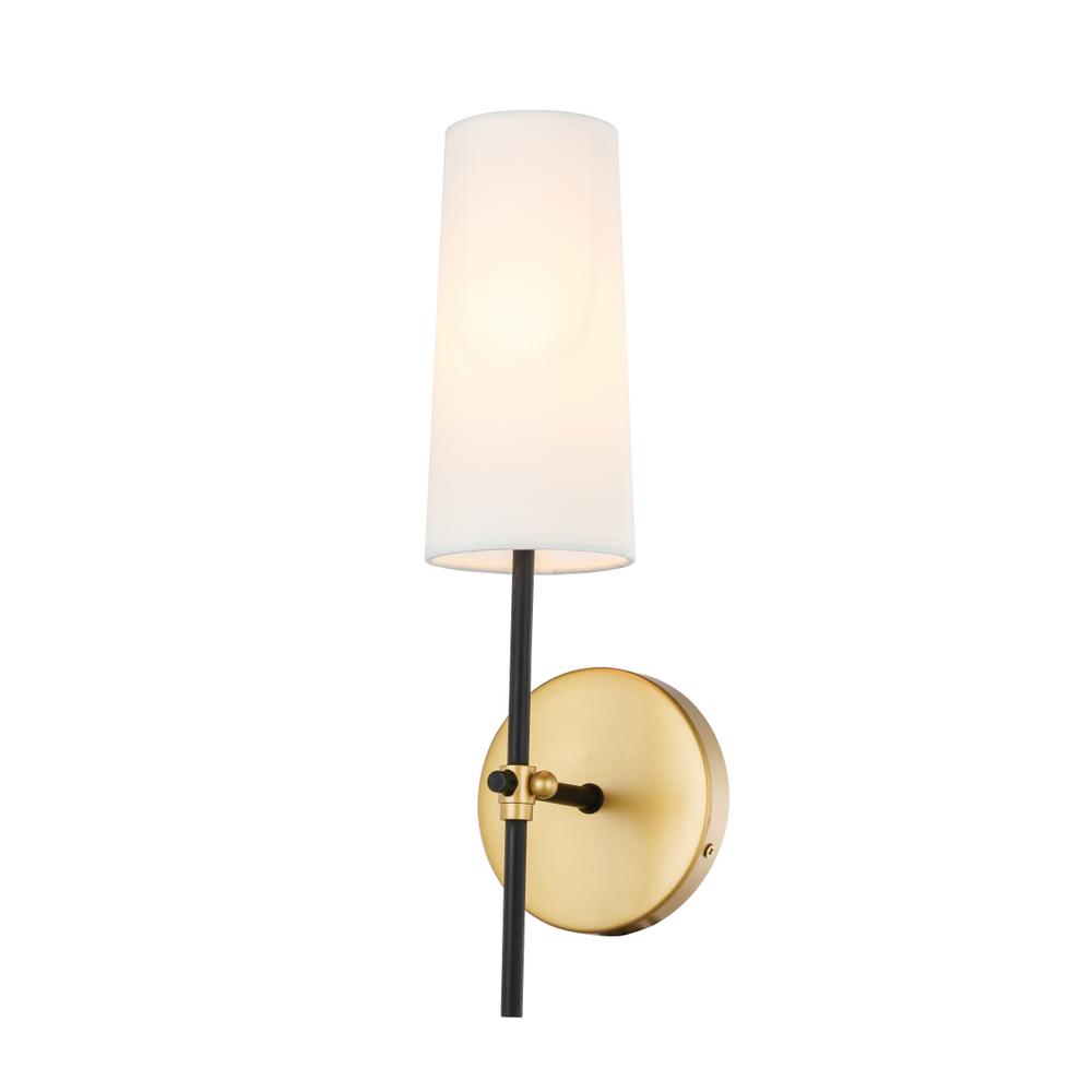 Mel 1 Light Brass And Black And White Shade Wall Sconce. Picture 4