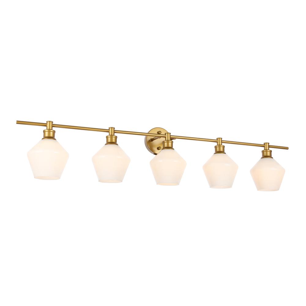 Gene 5 Light Brass And Frosted White Glass Wall Sconce. Picture 11