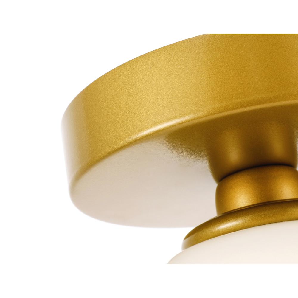 Gene 1 Light Brass And Frosted White Glass Flush Mount. Picture 12