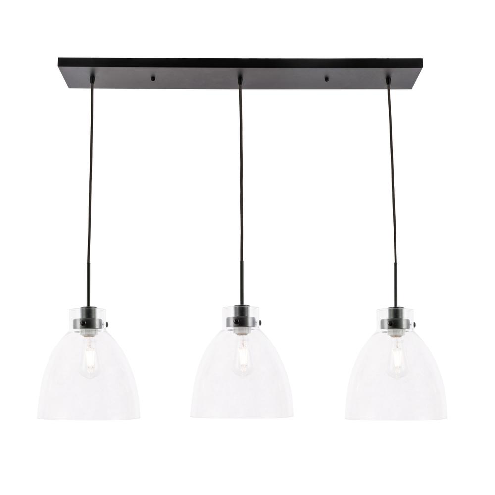 Frey 3 Light Black And Clear Glass Pendant. Picture 1
