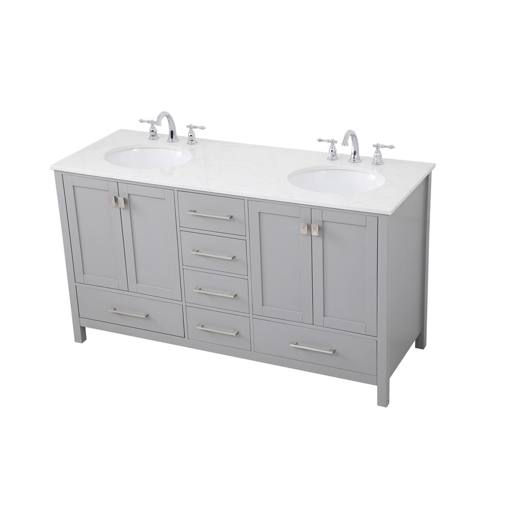 60 Inch Double Bathroom Vanity In Gray. Picture 7