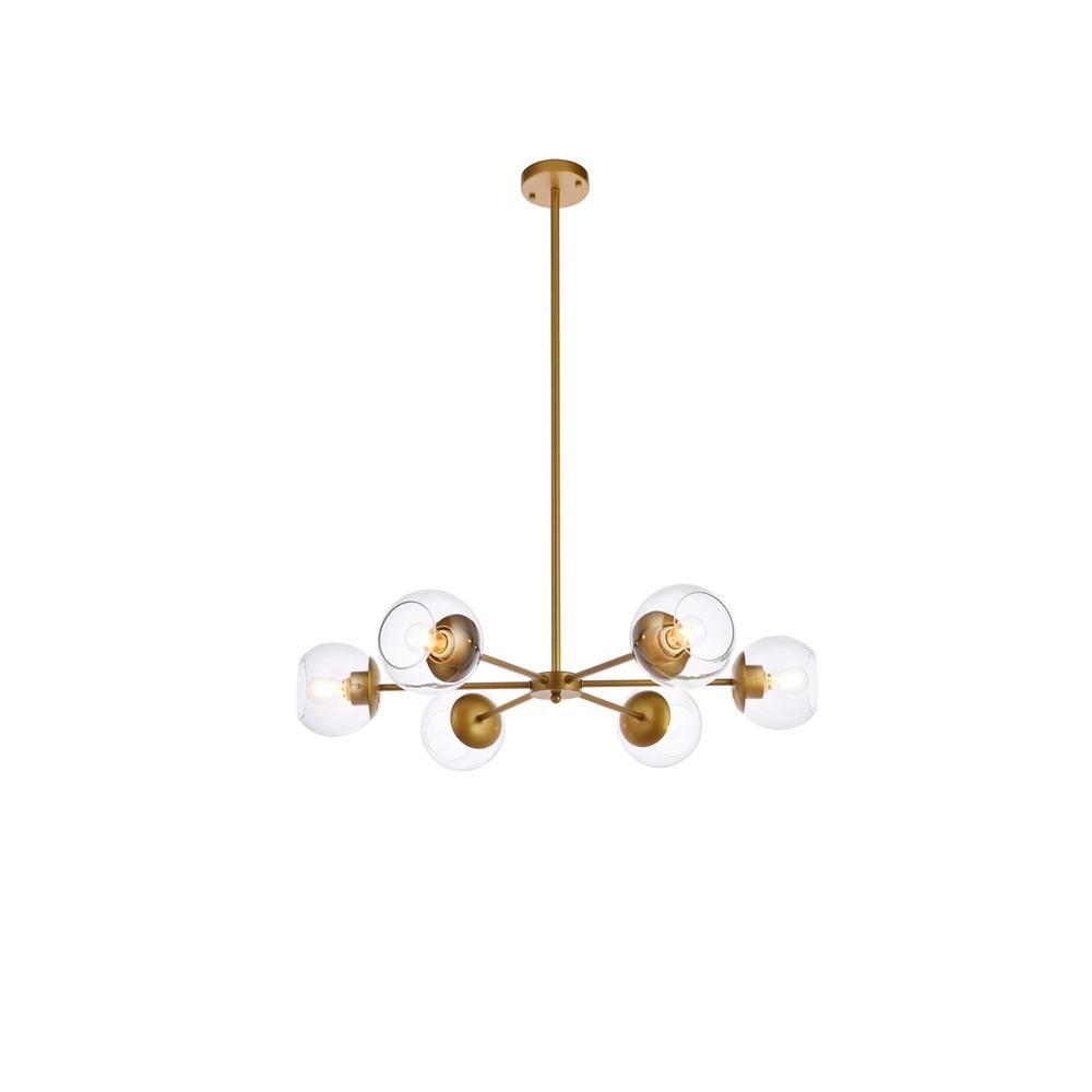 Briggs 30 Inch Pendant In Brass With Clear Shade. Picture 1