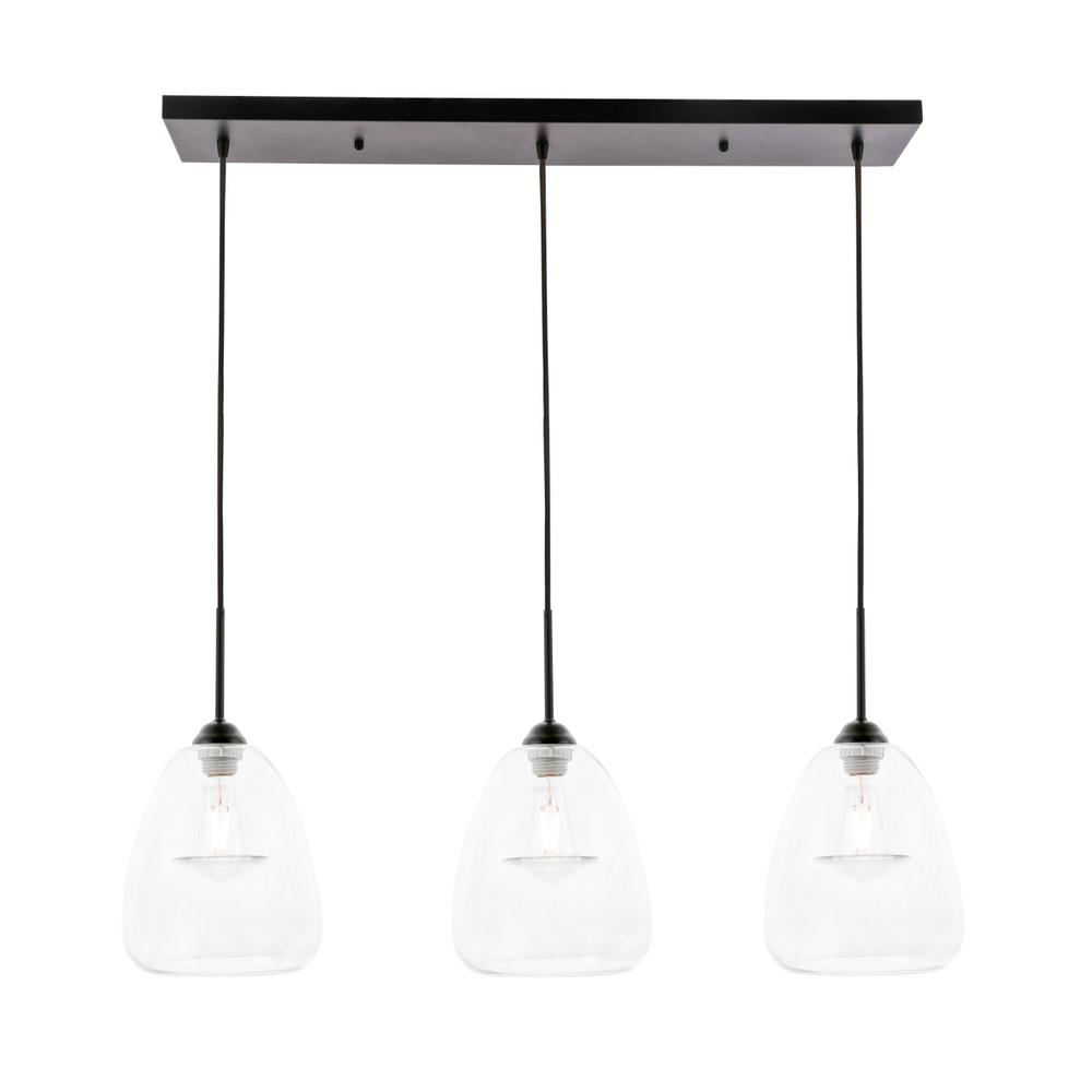 Kason 3 Light Black And Clear Glass Pendant. Picture 1