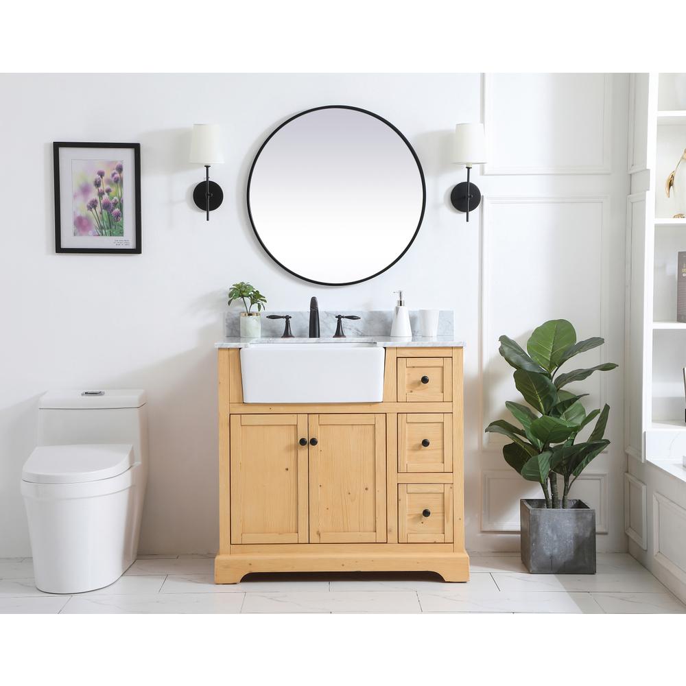 36 Inch Single Bathroom Vanity In Natural Wood With Backsplash. Picture 4