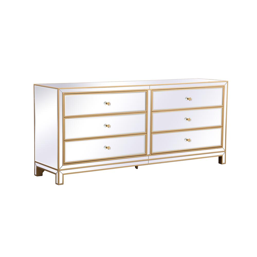 Reflexion 72 In. Mirrored Six Drawer Chest In Gold. Picture 4