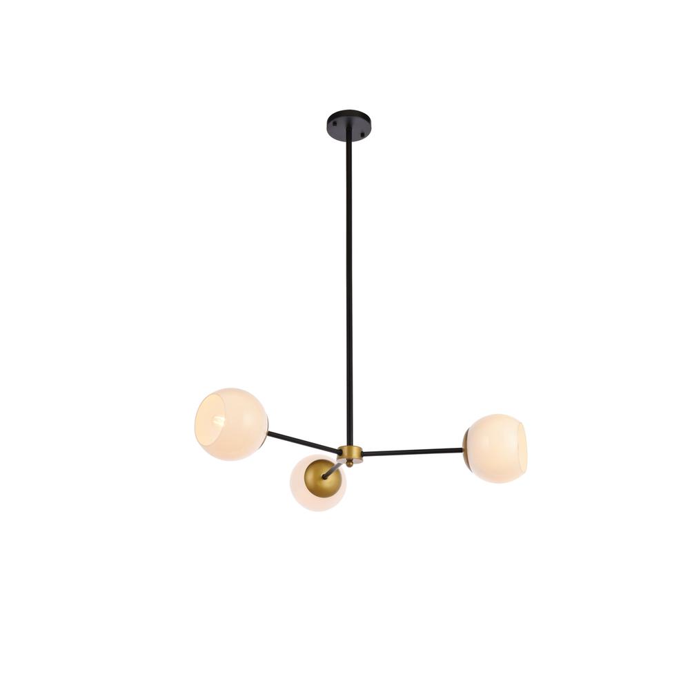 Briggs 32 Inch Pendant In Black And Brass With White Shade. Picture 1