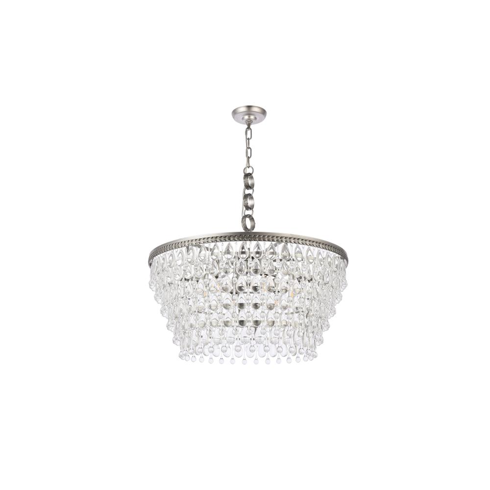Nordic 6 Light Antique Silver Chandelier Clear Royal Cut Crystal. Picture 6