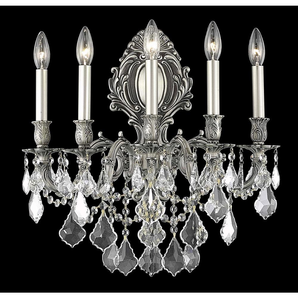 Monarch 5 Light Pewter Wall Sconce Clear Royal Cut Crystal. Picture 1