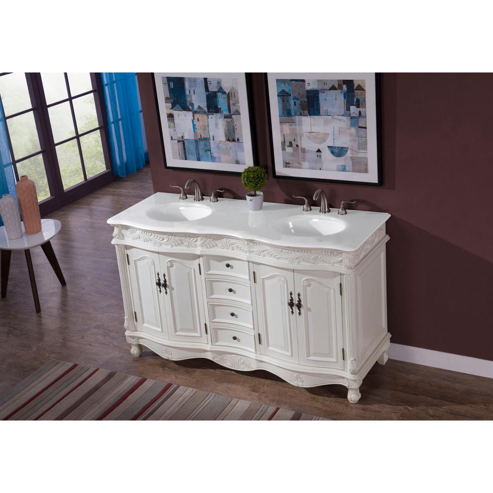 60 Inch Double Bathroom Vanity In Antique White. Picture 3