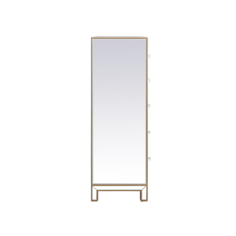34 Inch Mirrored Five Drawer Cabinet In Gold. Picture 9