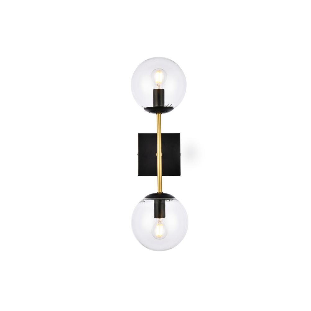 Neri 2 Lights Black And Brass And Clear Glass Wall Sconce. Picture 1