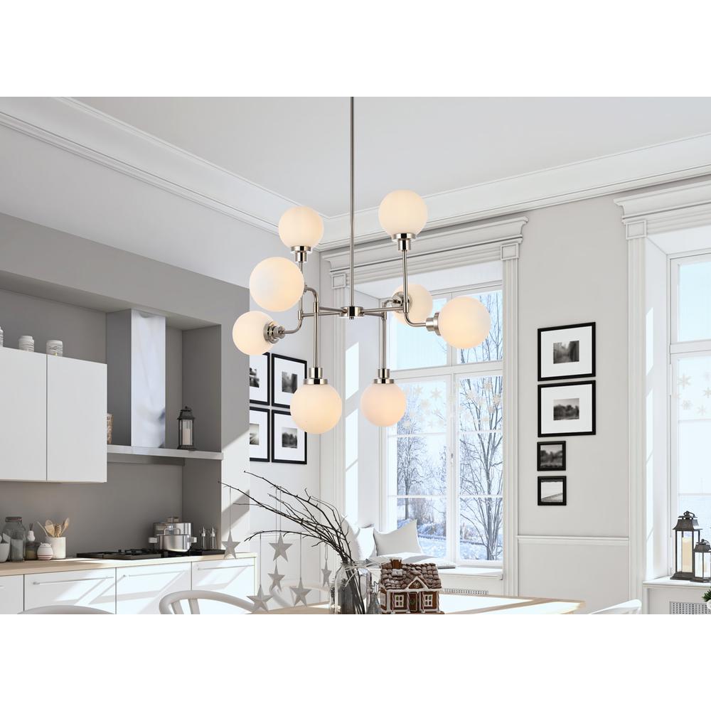 Hanson 8 Lights Pendant In Polished Nickel With Frosted Shade. Picture 7