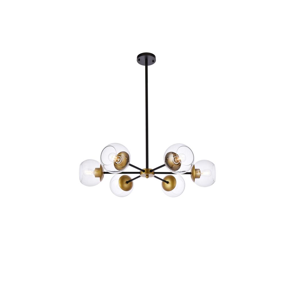 Briggs 30 Inch Pendant In Black And Brass With Clear Shade. Picture 1