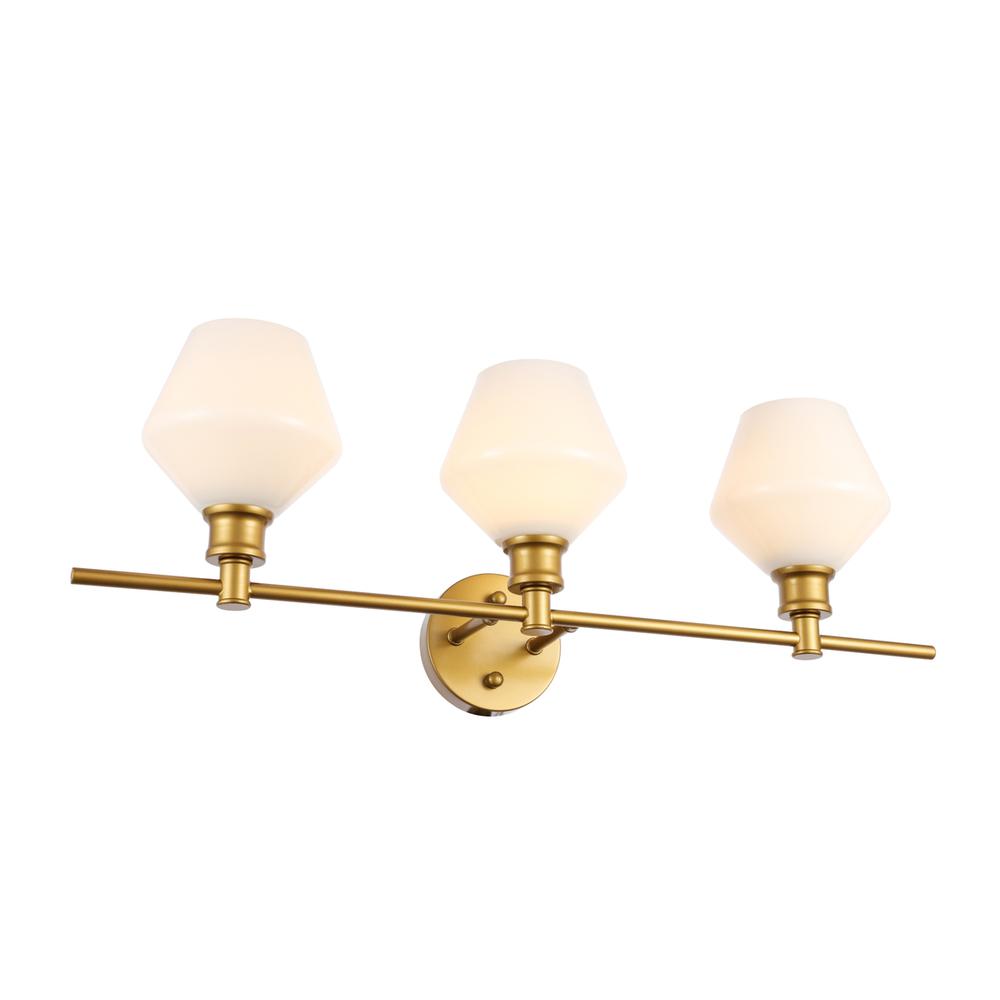 Gene 3 Light Brass And Frosted White Glass Wall Sconce. Picture 3