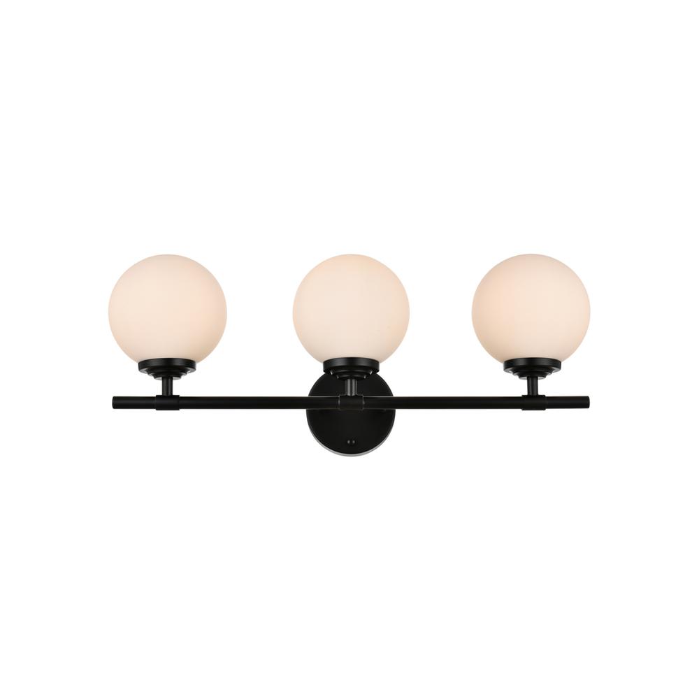 Ansley 3 Light Black And Frosted White Bath Sconce. Picture 1