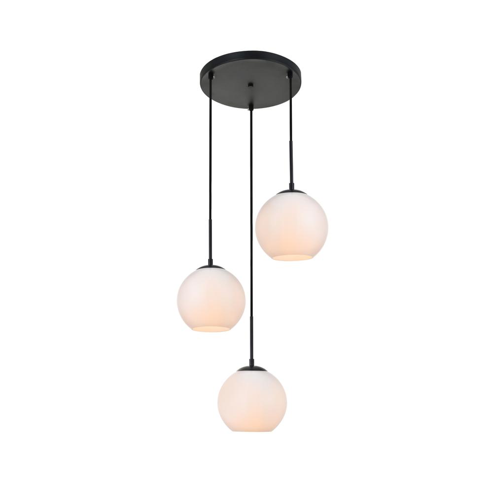 Baxter 3 Lights Black Pendant With Frosted White Glass. Picture 1