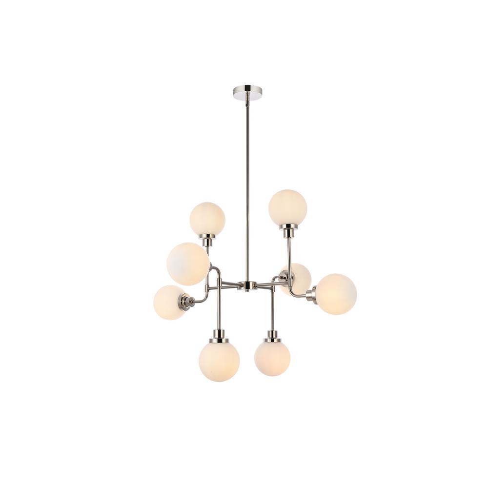 Hanson 8 Lights Pendant In Polished Nickel With Frosted Shade. Picture 1