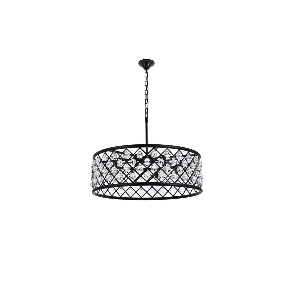 Madison 8 Light Matte Black Chandelier Clear Royal Cut Crystal. Picture 7