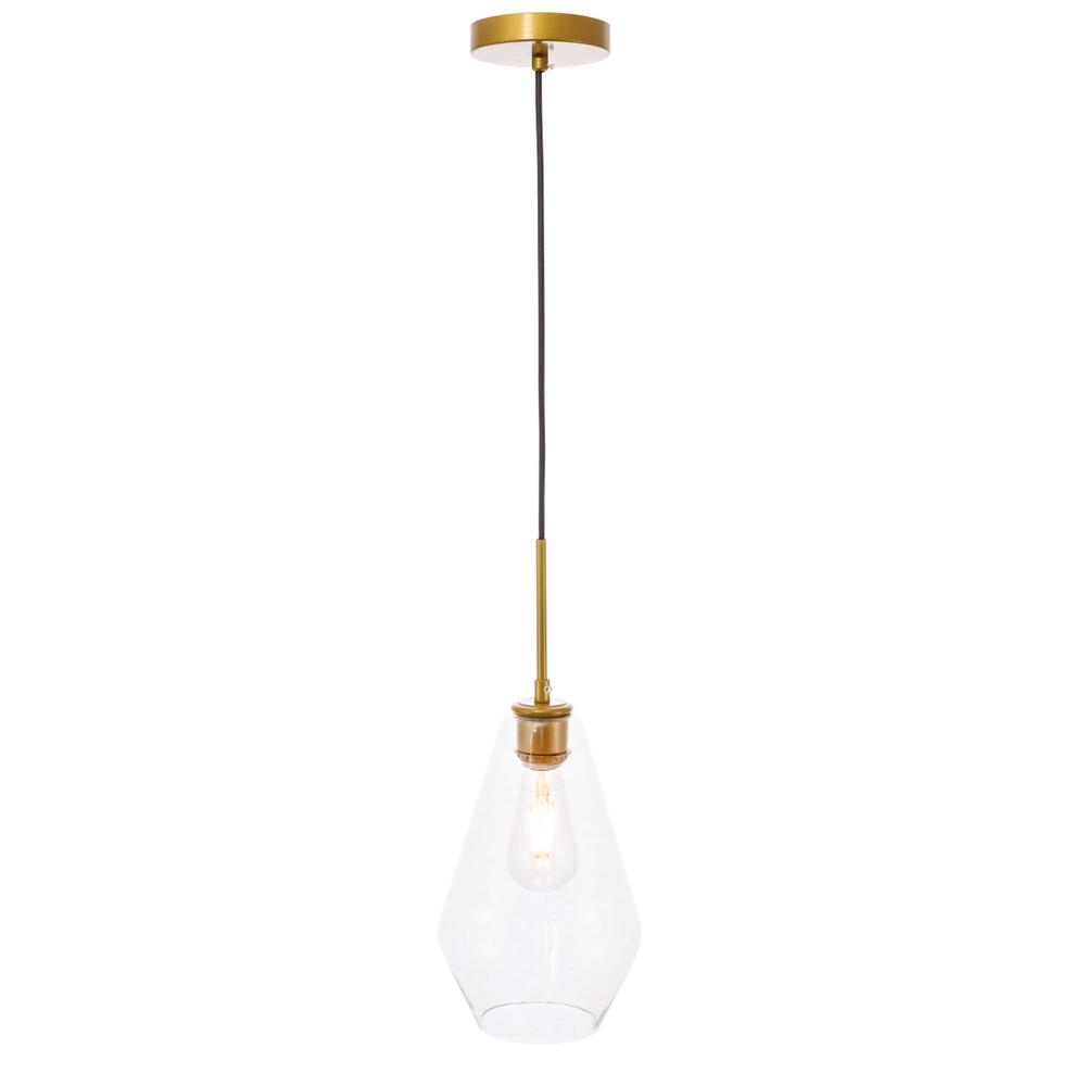 Gene 1 Light Brass And Clear Glass Pendant. Picture 3