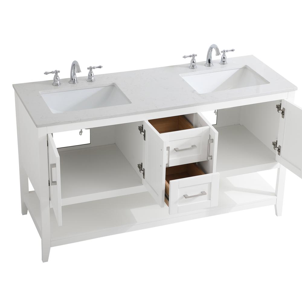60 Inch Double Bathroom Vanity In White. Picture 9