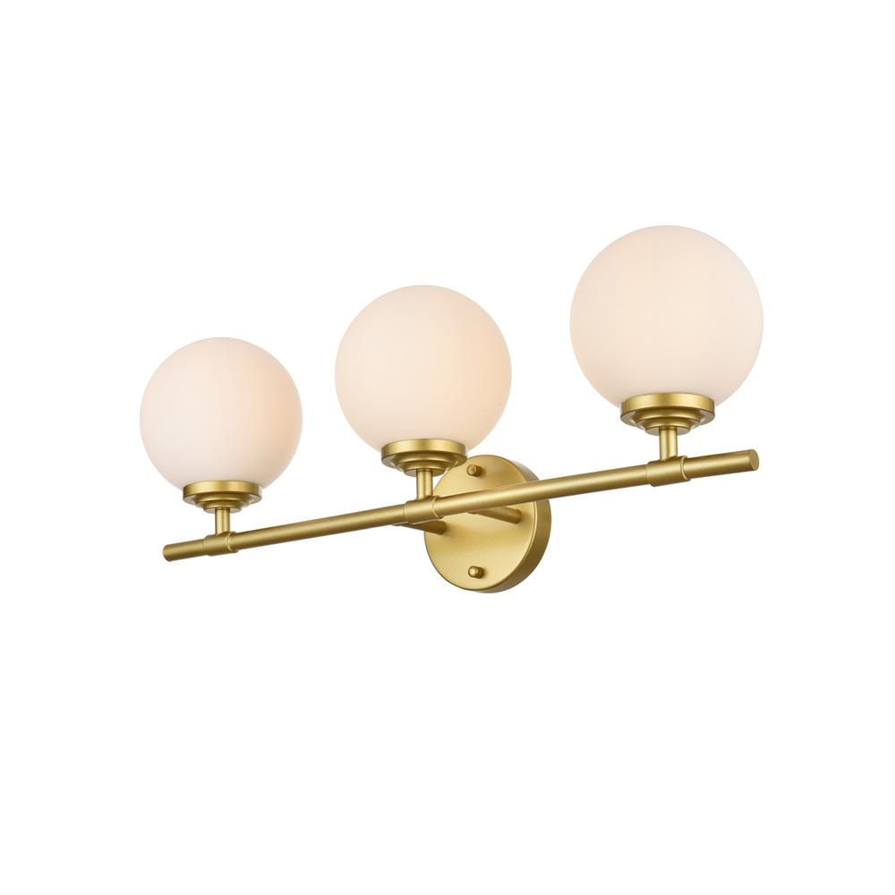 Ansley 3 Light Brass And Frosted White Bath Sconce. Picture 2