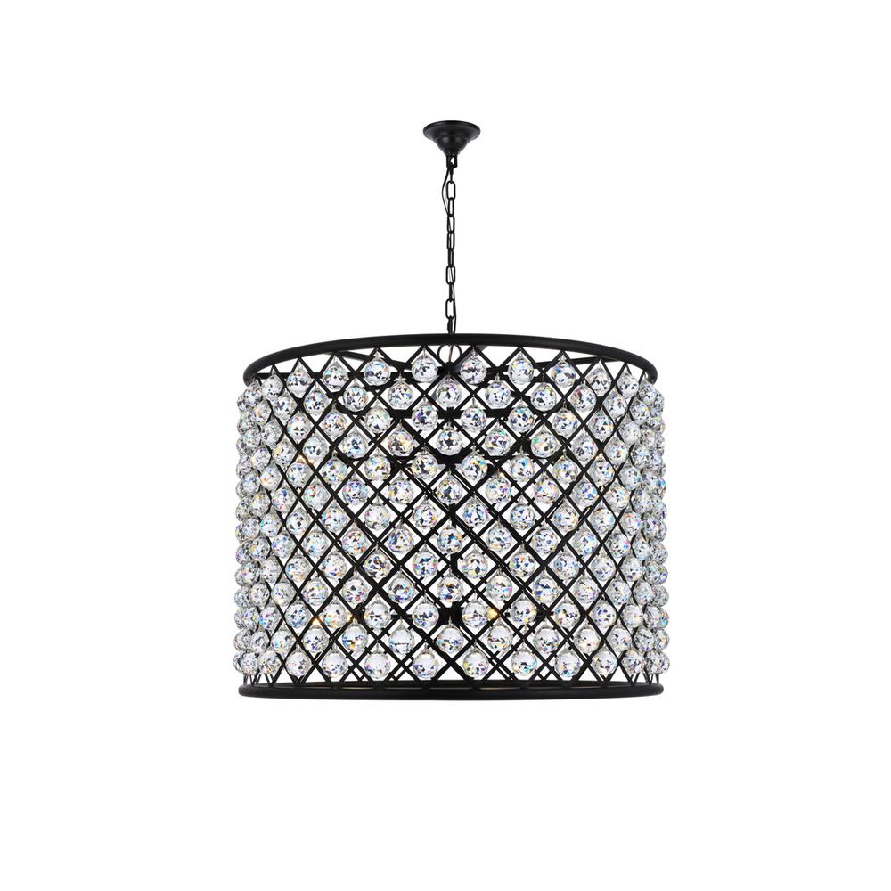 Madison 12 Light Matte Black Chandelier Clear Royal Cut Crystal. Picture 1