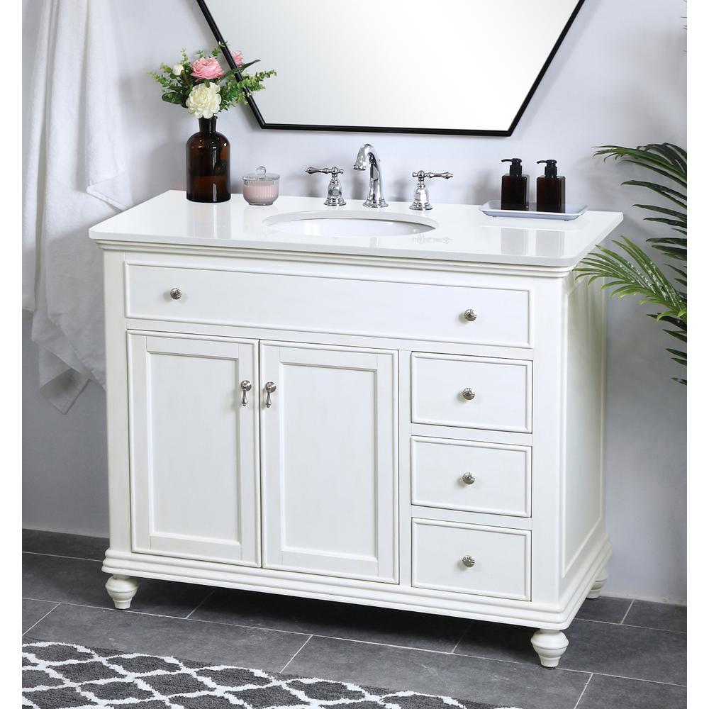 42 Inch Single Bathroom Vanity In Antique White. Picture 3
