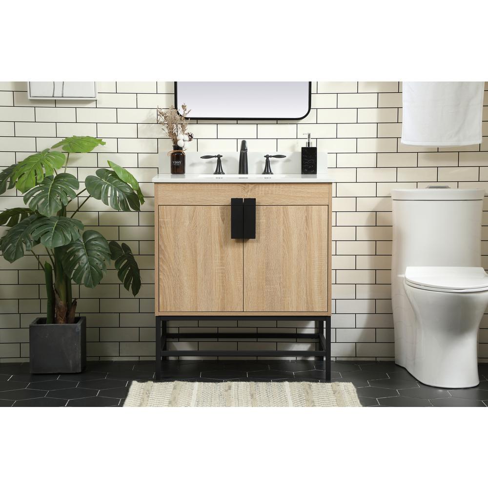 30 Inch Single Bathroom Vanity In Mango Wood With Backsplash. Picture 14