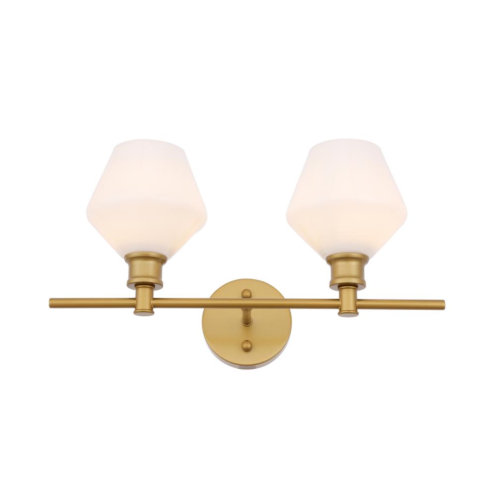 Gene 2 Light Brass And Frosted White Glass Wall Sconce. Picture 3