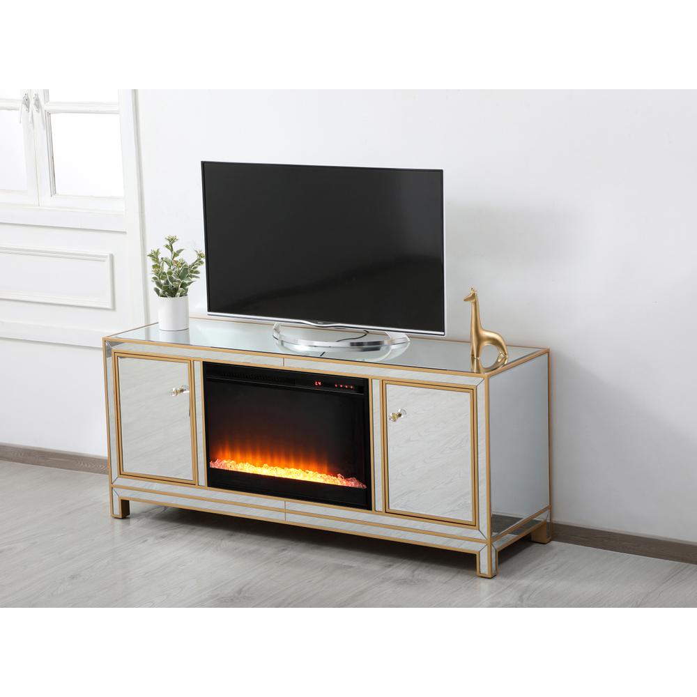 Reflexion 60 In. Mirrored Tv Stand With Crystal Fireplace In Gold. Picture 4