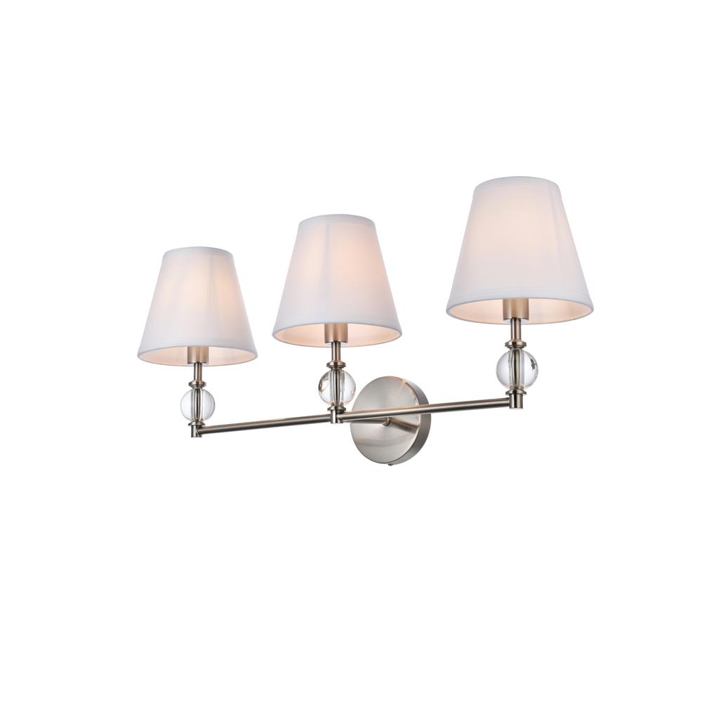 Bethany 3 Lights Bath Sconce In Satin Nickel With White Fabric Shade. Picture 2