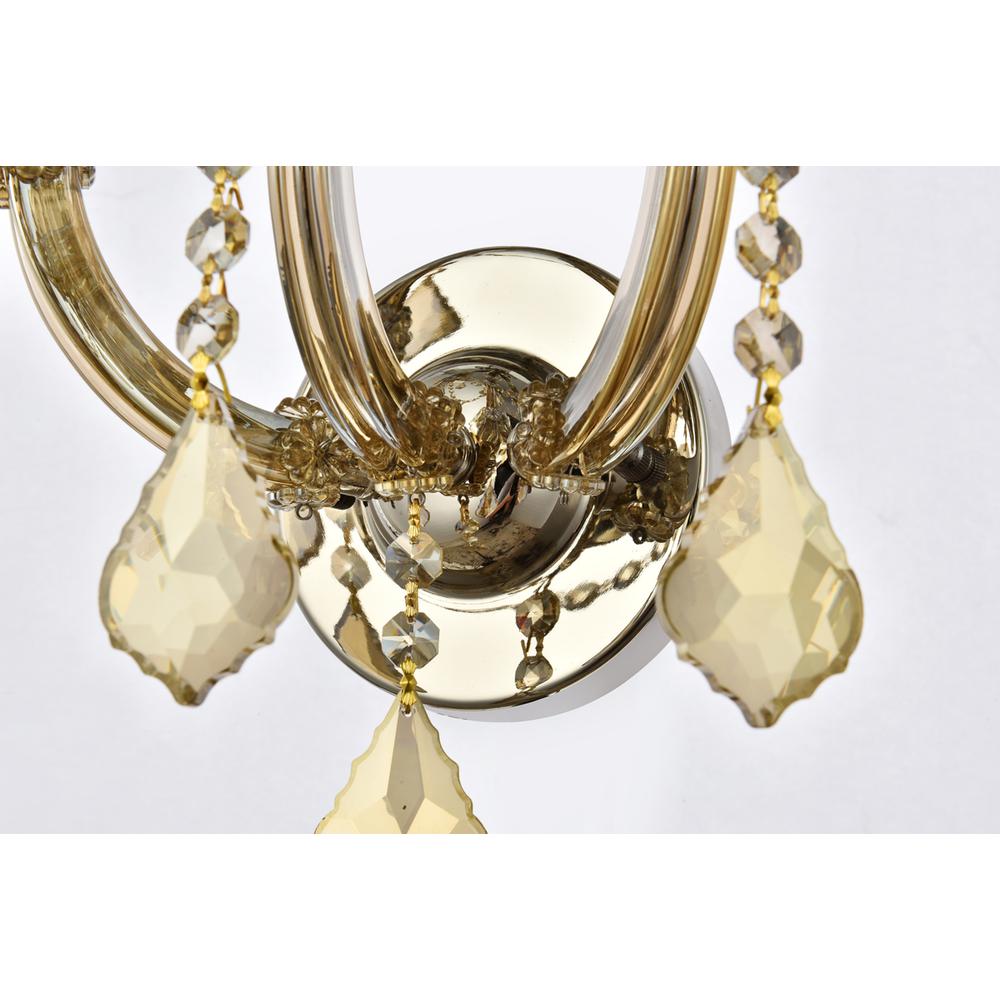 7 Light Golden Teak Wall Sconce Golden Teak (Smoky) Royal Cut Crystal. Picture 3