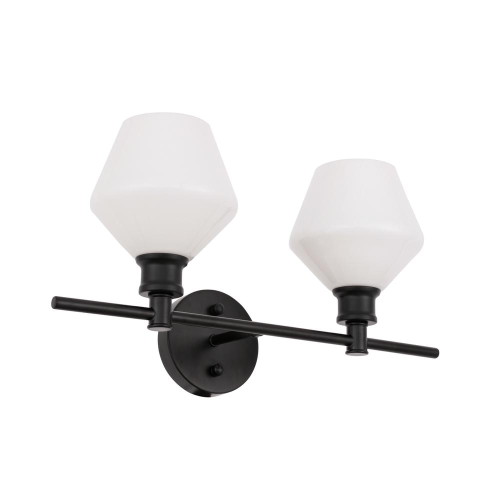 Gene 2 Light Black And Frosted White Glass Wall Sconce. Picture 6