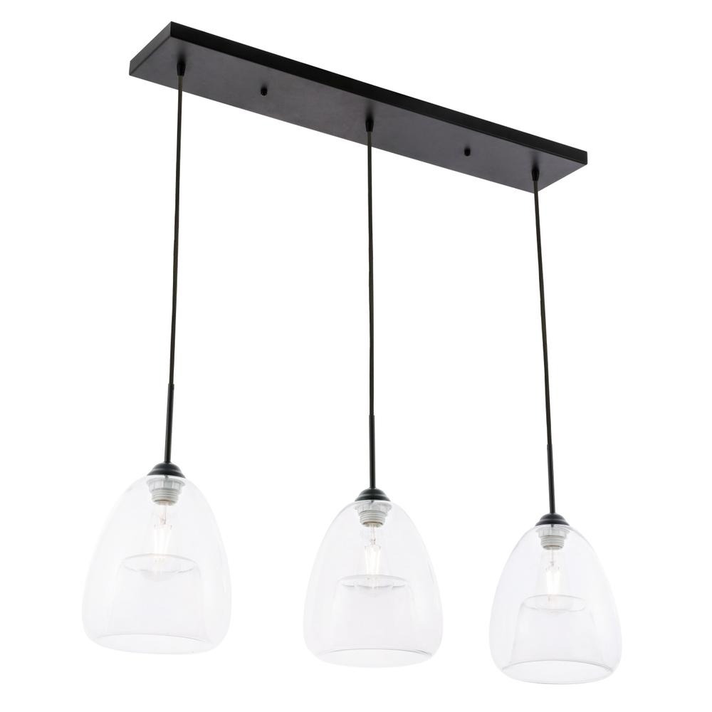 Kason 3 Light Black And Clear Glass Pendant. Picture 5