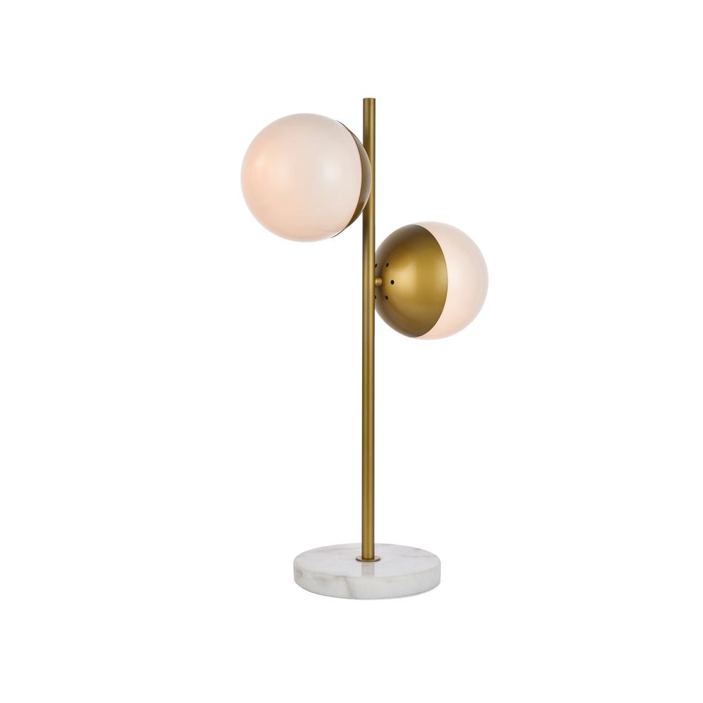 Eclipse 2 Lights Brass Table Lamp With Frosted White Glass. Picture 2