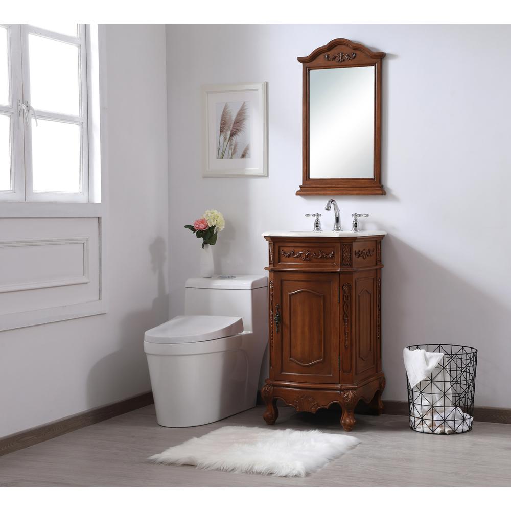 19 Inch Single Bathroom Vanity In Teak With Ivory White Engineered Marble. Picture 9