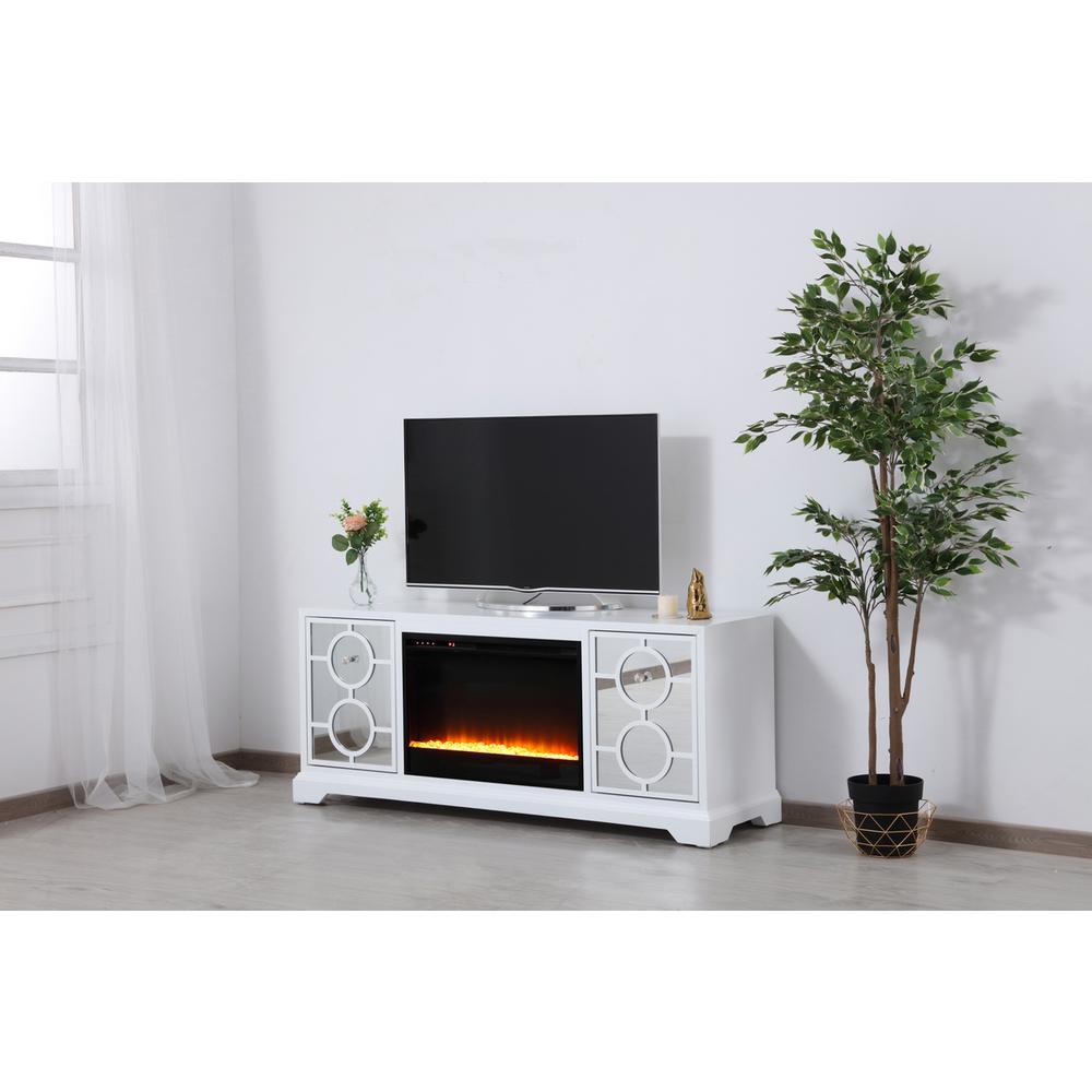 60 In. Mirrored Tv Stand With Crystal Fireplace Insert In White. Picture 2