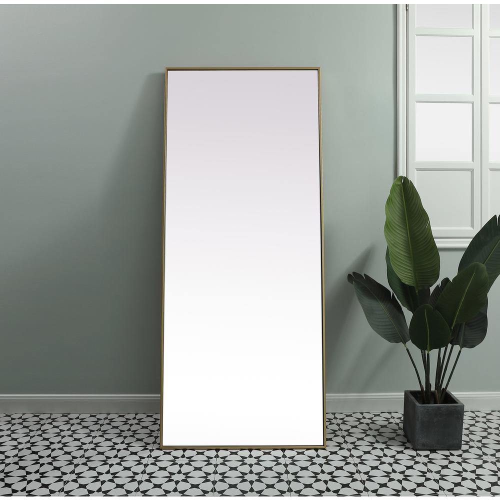 Metal Frame Rectangle Full Length Mirror 30X72 Inch In Brass. Picture 10