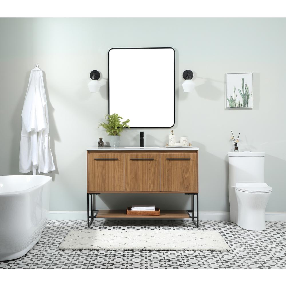 48 Inch Single Bathroom Vanity In Walnut Brown. Picture 4