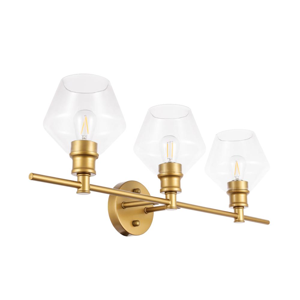 Gene 3 Light Brass And Clear Glass Wall Sconce. Picture 8
