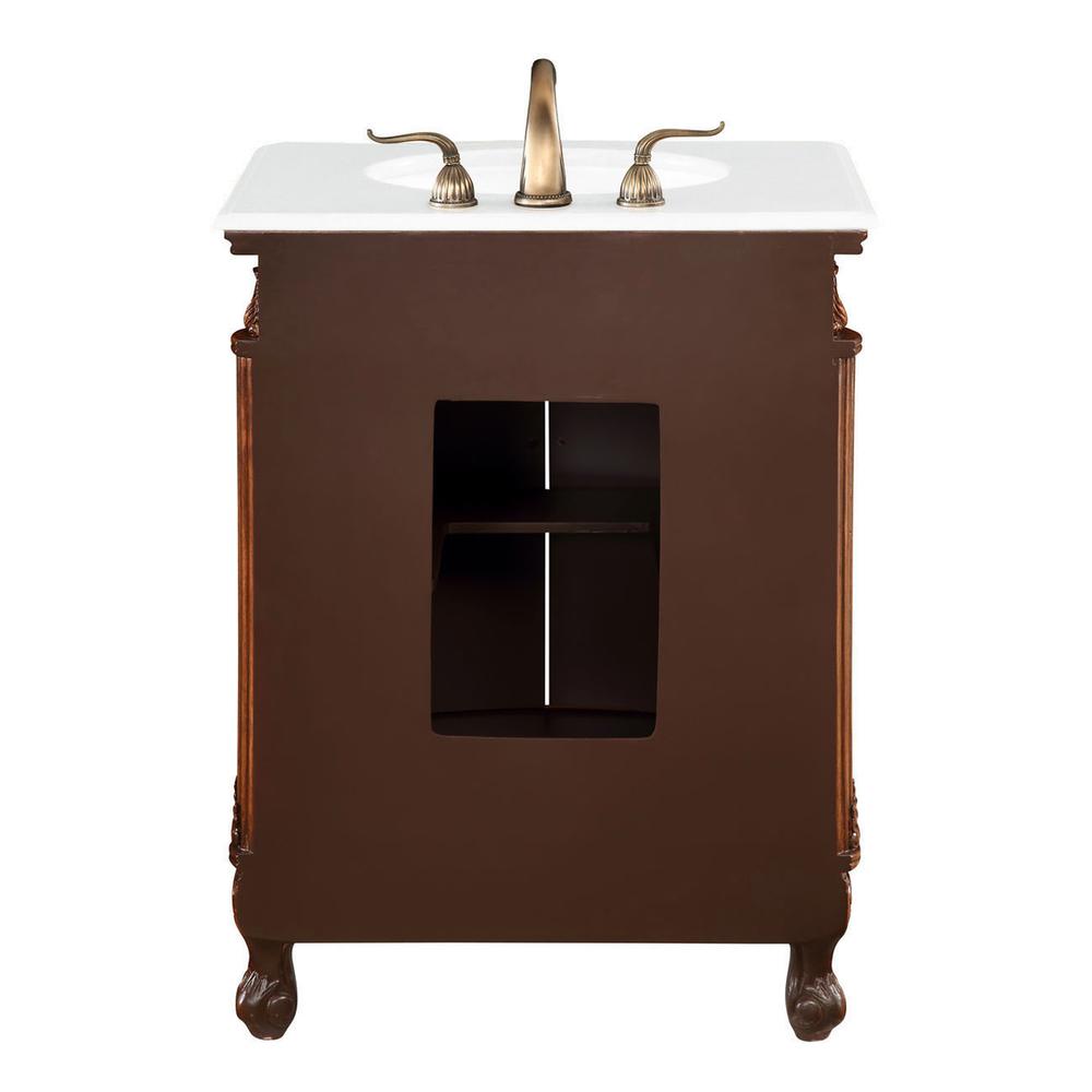 27 Inch Single Bathroom Vanity In Brown With Ivory White Engineered Marble. Picture 8