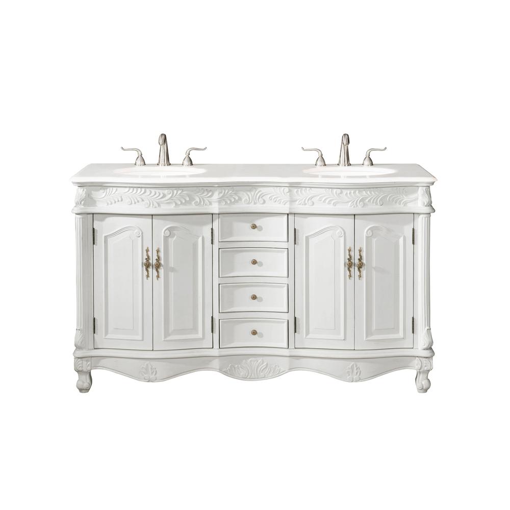 60 Inch Double Bathroom Vanity In Antique White. Picture 12