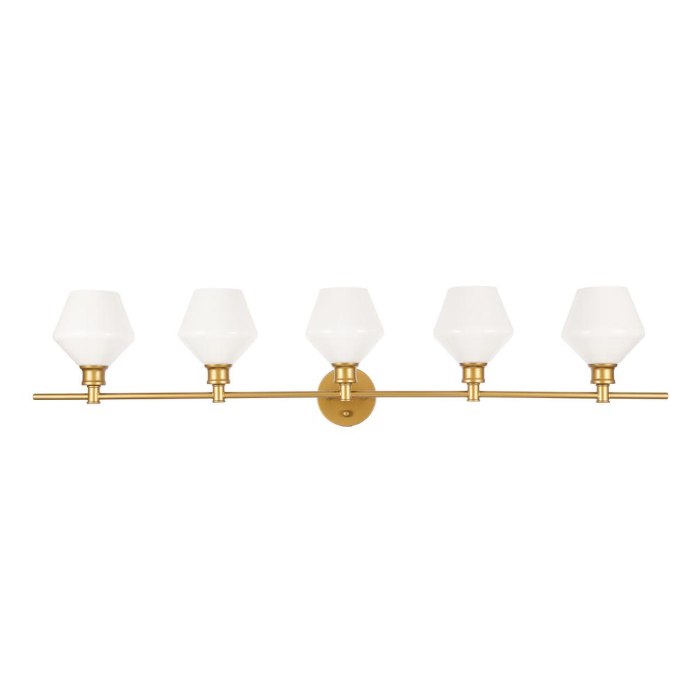 Gene 5 Light Brass And Frosted White Glass Wall Sconce. Picture 2