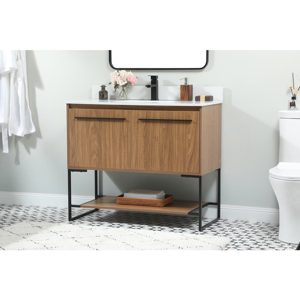 40 Inch Single Bathroom Vanity In Walnut Brown With Backsplash. Picture 2