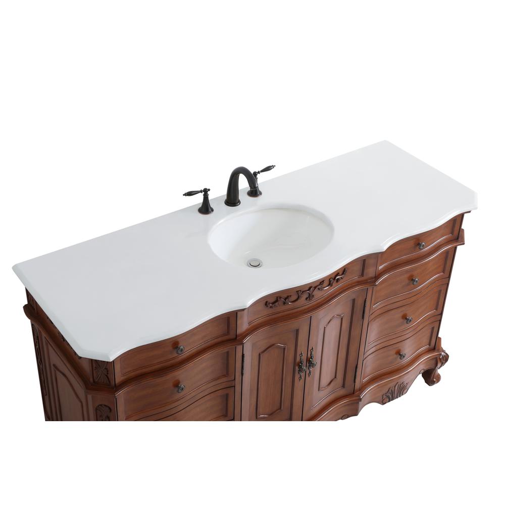 60 Inch Single Bathroom Vanity In Teak With Ivory White Engineered Marble. Picture 10