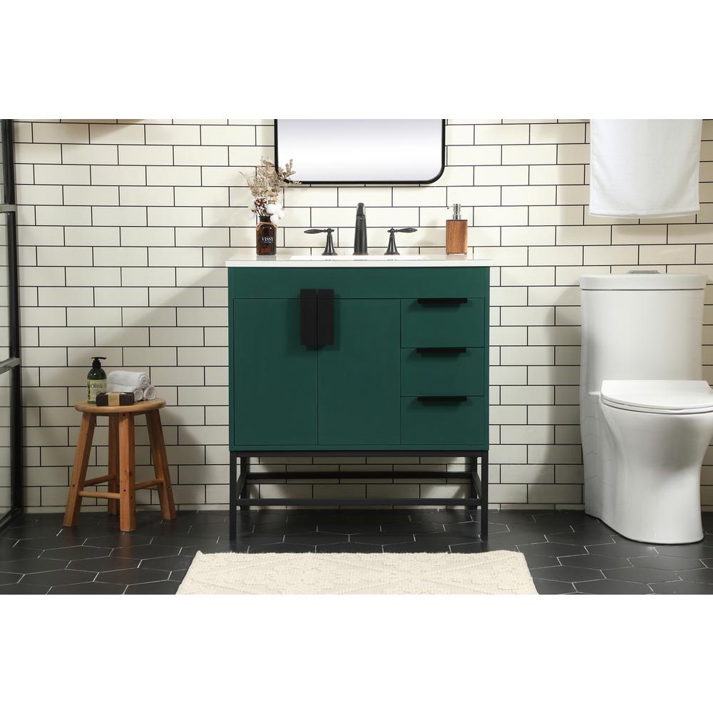 32 Inch Single Bathroom Vanity In Green. Picture 14