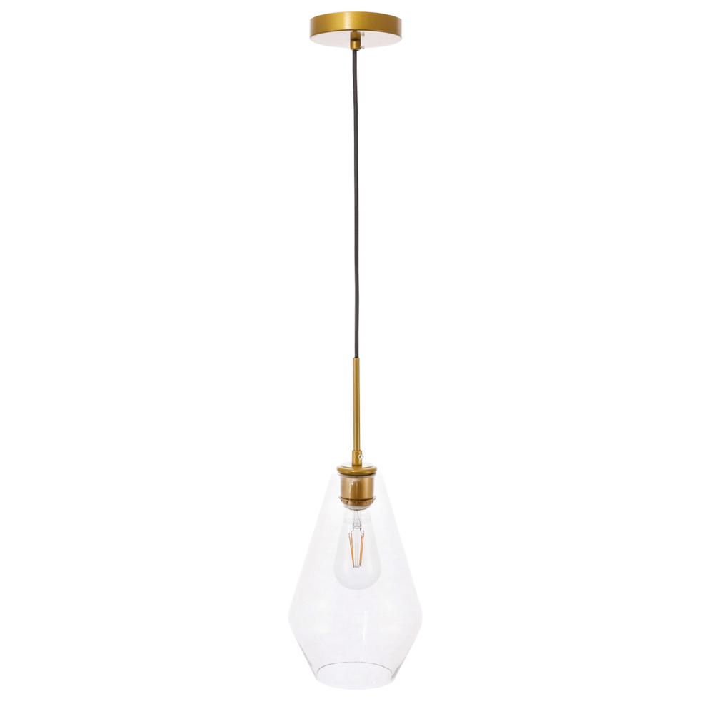 Gene 1 Light Brass And Clear Glass Pendant. Picture 4